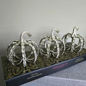 Christian Siriano 3 Pack Rhinestone Crystal Silver Metal Pumpkin Set